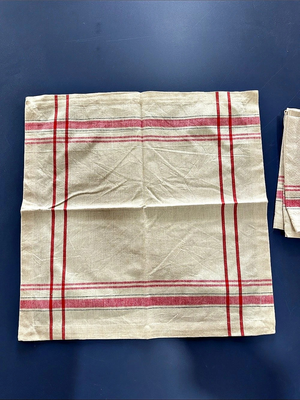 Cotton dinner napkins, Set of 7 in Beige & Red
